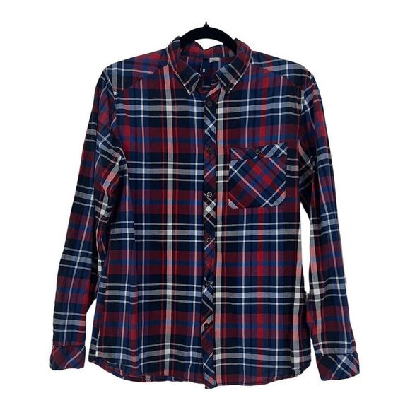 H&M Mens Size Small Red Blue Plaid Button Down Shirt - Picture 1 of 4